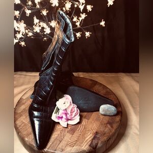 Ralph Lauren Black Crocodile Heeled Boots